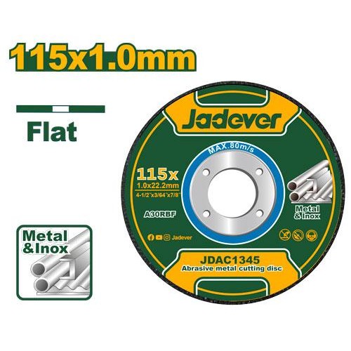 Disco de Corte Acero Inox Jadever JDAC1345 115mmx1mm x25u