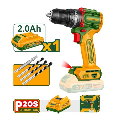 Taladro Percutor a Batería Jadever JDCD 13mm 20V 52Nm