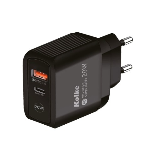 Cargador Kolke KCR-2576-N USB C 20W Carga Rápida Negro