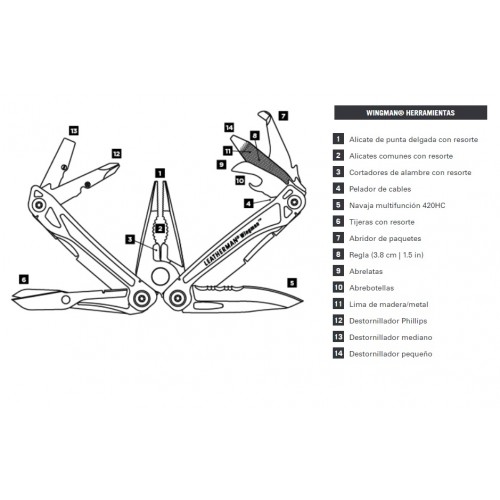 Multi-Herramienta Leatherman Wingman 831437 14 Func. Plateado