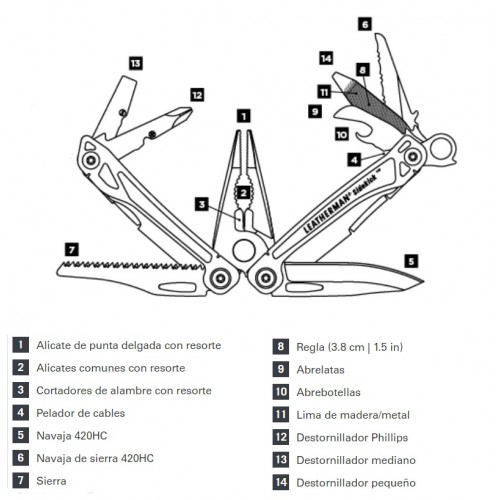 Multi-Herramienta Leatherman Sidekick 831439 14 Func. Plateado