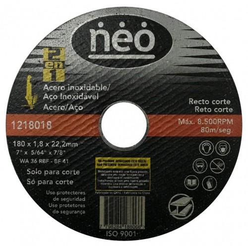 Disco de Corte Metal Neo 1218018 180mm x 1,8mm Inox.