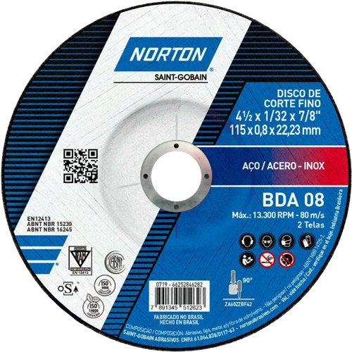 Disco de Corte Metal Norton BDA08 115mm x 0,8mm