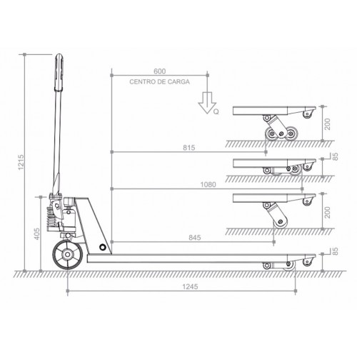 Porta Pallets Hidráulico PaleTrans PL3020 680mm 3Tn Rueda Nylon