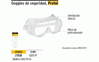 Anteojos de Proteccion Pretul 21538 Transparente Anteojos de Proteccion Pretul 21538 Transparente
