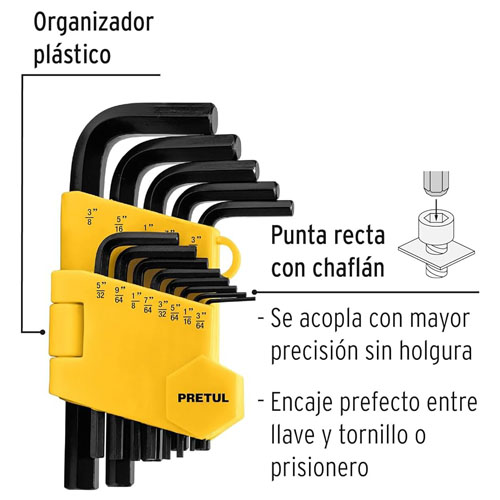 Llaves Hex. Allen Pretul 21856 (pulg) 13pzs 3/64"-3/8"