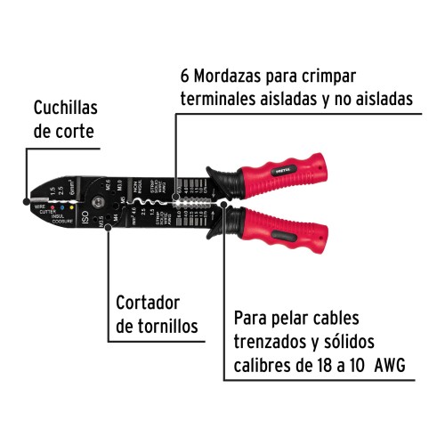 Pinza Pela Cables Pretul 22710 9'' 23cm 18 a 10 AWG