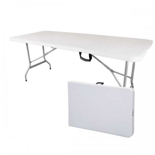 Mesa Plegable Qrubber Plástico y Metal Blanco 180x76cm