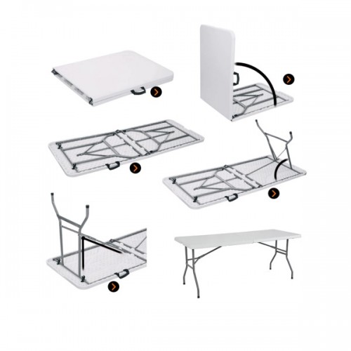 Mesa Plegable Qrubber Plástico y Metal Blanco 180x76cm