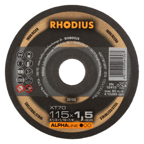 Disco de Corte Acero Inox. Rhodius XT70 115mm x 1,5mm