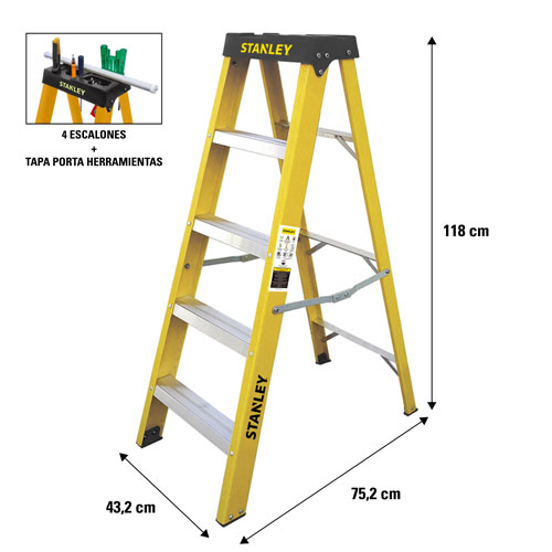 Escalera Tijera Stanley XLD Fibra de Vidrio 4pel. 1,18m