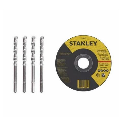 Amoladora Angular Stanley 115mm 600W + Taladro Stanley 13mm 600W + Disco + 4 mechas + Maletín Stanley 