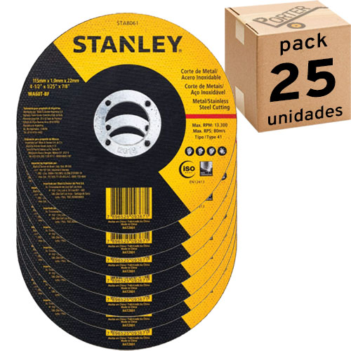 Disco de Corte Metal Stanley STA8061 115mm x 1mm Inox x25u