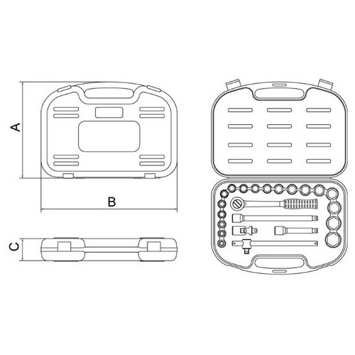 Llaves Tubo Hex. Tramontina Pro enc.1/2" [mm] 23pzs 8-32mm