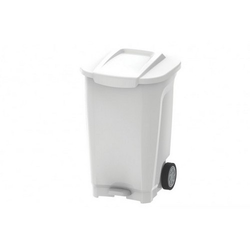 Basurero Tramontina 92815 Plastico Pedal y Rueda 100L Blanco