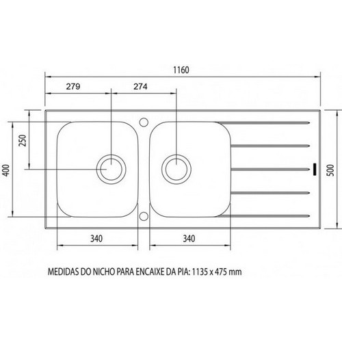 Pileta Tramontina 93953 Vitra 2c. Izq. Rectangular 116x50cm Alto Brillo