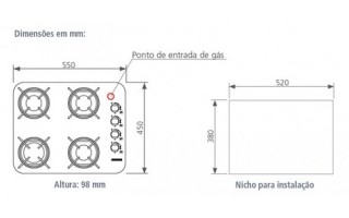 Placa de Cocina Tramontina a Gas 4 Hornallas 55cm Placa de Cocina Tramontina a Gas 4 Hornallas 55cm
