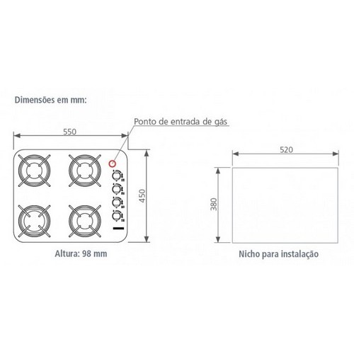 Placa de Cocina Tramontina a Gas 4 Hornallas 55cm