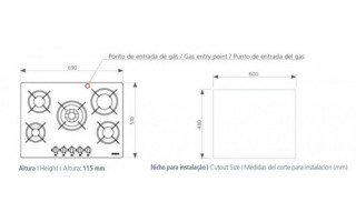 Placa de Cocina Tramontina a Gas 5 Hornallas 69cm Negro Placa de Cocina Tramontina a Gas 5 Hornallas 69cm Negro