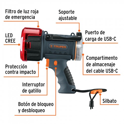 Linterna Truper 102404 900lm Recargable