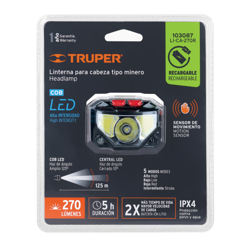 Linterna para Cabeza Truper 103087 270lm LED Recargable Linterna para Cabeza Truper 103087 270lm LED Recargable