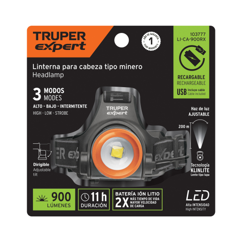 Linterna para Cabeza Truper Expert LED 900lm Recargable Linterna para Cabeza Truper Expert LED 900lm Recargable