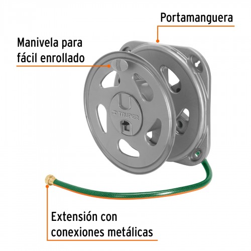 Soporte Enrollador de Manguera Truper 10390 40m Gris