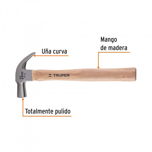 Martillo Uña Truper 10558 25mm 14oz (379g) Mango Madera