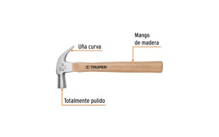 Martillo Uña Truper 10560 27mm 16oz (450g) Mango Madera