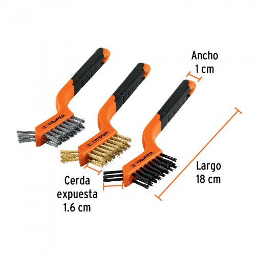 Cepillos de Alambre Truper 10652 Nylon Latón Inox. 3pzs