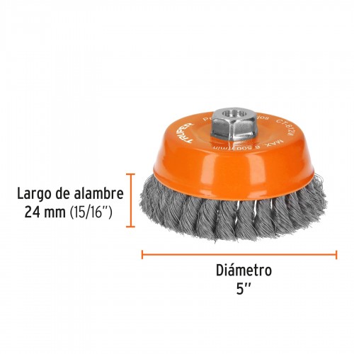 Cepillo de Acero Truper 11544 Copa Trenzada 5" enc. M14