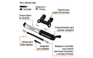 Inflador para Bicicletas Truper 11997 19cm 75psi Inflador para Bicicletas Truper 11997 19cm 75psi