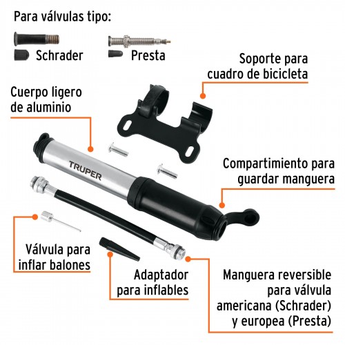 Inflador para Bicicletas Truper 11997 19cm 75psi