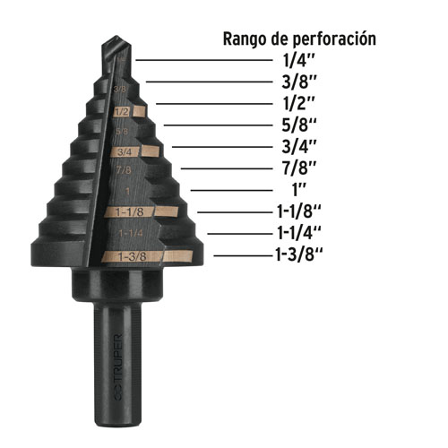 Mecha Escalonada Truper 12126 1/4" a 1 3/8" Óxido Negro