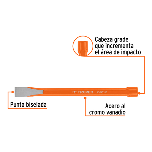 Cincel Corta Hierro Truper 12130 Hex. 5/8"x8"