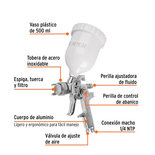 Pistola para Pintar por Gravedad Truper HVLP 12131 2mm Pistola para Pintar por Gravedad Truper HVLP 12131 2mm