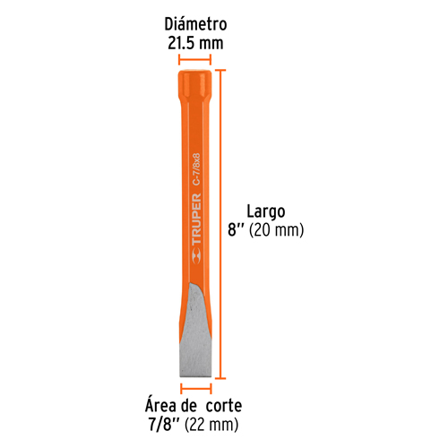 Cincel Corta Hierro Truper 12151 Hex. 7/8x8"