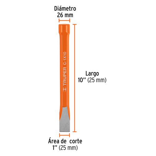 Cincel Corta Hierro Truper 12163 Hex. 1x10"