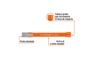 Cincel Corta Hierro Truper 12163 Hex. 1x10"