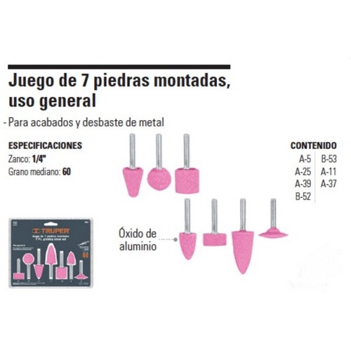 Piedras Montadas p/ Taladro Truper 12446 7pzs