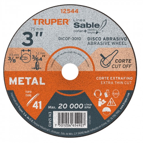 Disco de Corte Metal Truper Sable 75mm x 1,2mm p/ Rectificador