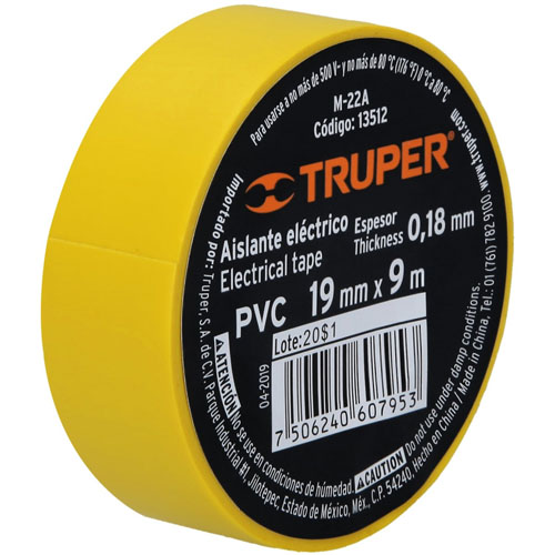 Cinta Aisladora Truper 13512 19mm x 9m Amarillo 8u