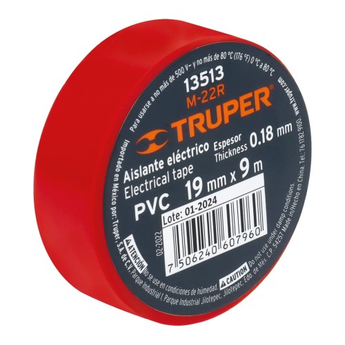 Cinta Aisladora Truper 13513 19mm x 9m Rojo