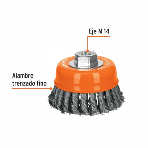 Cepillo de Acero Truper 14185 Copa Trenzada 4" enc. M14