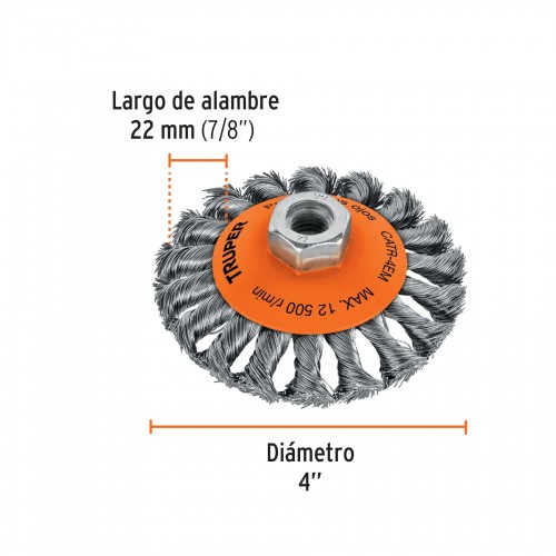 Cepillo de Acero Truper 14188 Plato Trenzado 4" enc. M14