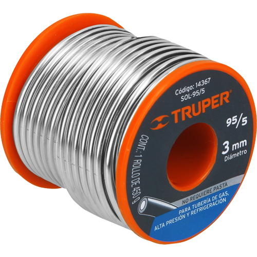 Estaño Truper 14367 95% para Gas 3mm 450g