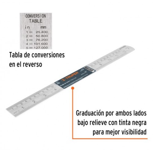 Regla Truper 14387 Acero Inox. [mm] y [pulg] 30cm