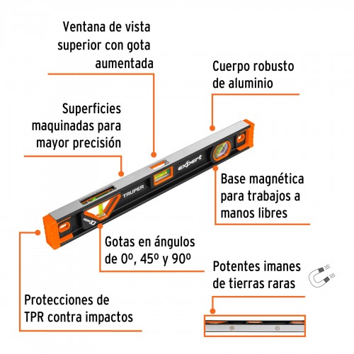 Nivel de Mano Truper Expert 14625 Magnético 18'' 3b