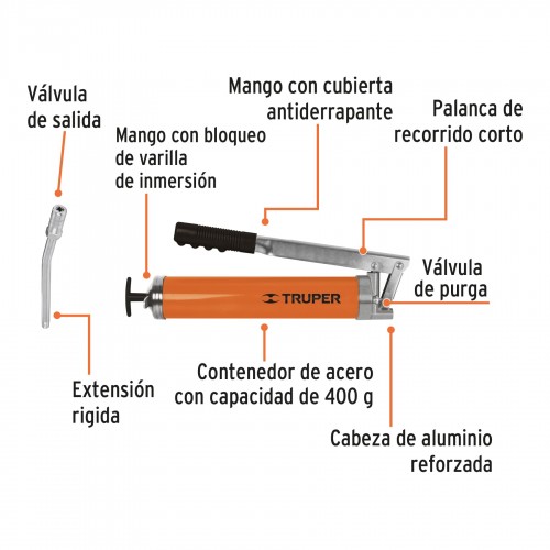 Engrasador Manual Truper 14859 14oz (400g) 6000psi Ligero