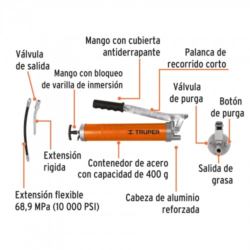 Engrasador Manual Truper 14861 14oz (396g) 6000psi Industrial